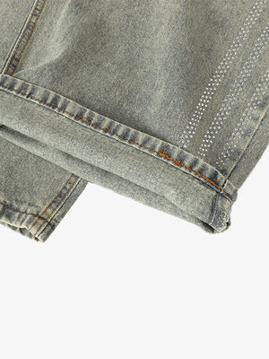 Rhinestone stripe jeans – hem close-up | XoKool