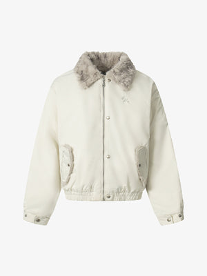 Faux Fur Collar Zipper Padded Bomber Jacket - thumbnail 1