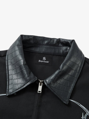 Street Gothic PU Leather Collar With Thorn Print Jacket - thumbnail 5