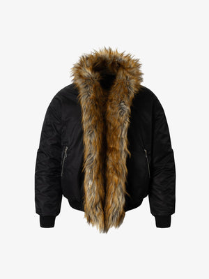 Street Dark Shadow Fur Collar Quilted Bomber Jacket - thumbnail 1