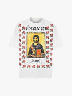 Jesus Icon Rose Graphic T-Shirt in Weiß – Weiß, Vorderansicht | XoKool
