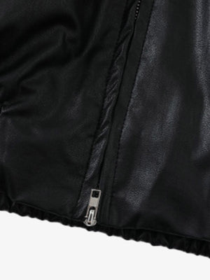Boxy Hooded PU Leather Racing Jacket - thumbnail 6
