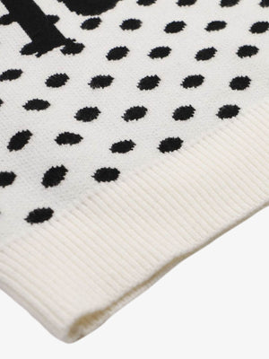 Retro Polka Dot Letter Jacquard Loose Knit Sweater - thumbnail 4