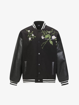 Retro Floral Embroidery Baseball Jacket - thumbnail 1
