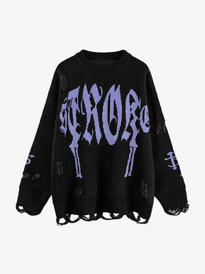 High Street Letter Jacquard Ripped Tassel Sweater - thumbnail 4