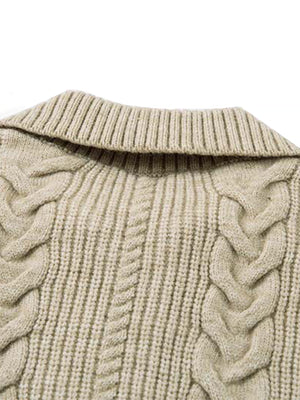 Knitted Vintage Floral Wheat Ear Pattern Double Zip Sweater - thumbnail 6
