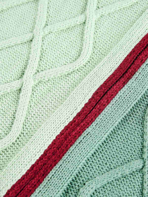 Retro Contrast Color High Neck Knitted Cardigan Sweater - thumbnail 3