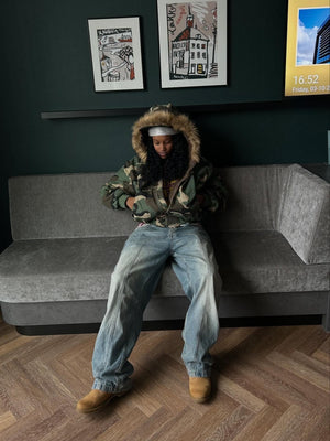 Camouflage Fur Collar Reversible Cotton Jacket - thumbnail 5