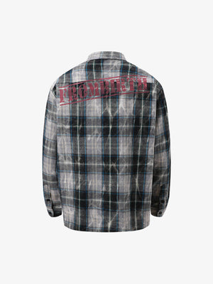 Street Washed Distressed Plaid Letter Print Long-Sleeve Shirt - thumbnail 2