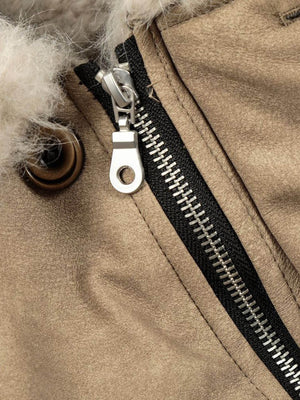 Vintage Fur Collar PU Leather Badge Embroidery Work Jacket - thumbnail 5