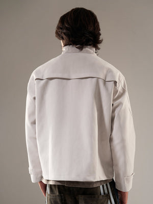 Deconstructed Split Stand Collar PU Leather Jacket - thumbnail 6