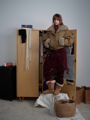 Retro Fur Collar Quilted Workwear Cotton Jacket - thumbnail 4