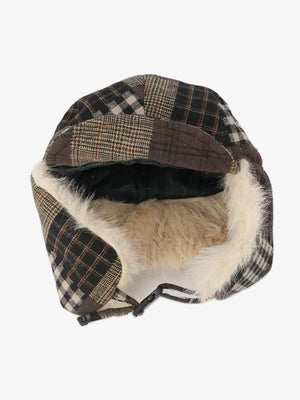 Vintage Plaid Patchwork Fleece Lined Trapper Hat - thumbnail 8