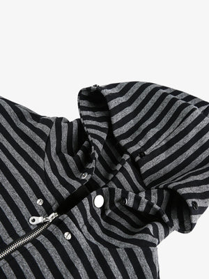 Detachable Fur Collar Striped Hooded Sweatshirt - thumbnail 2