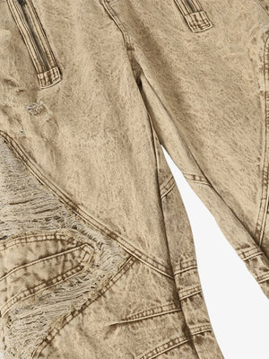 Acid Wash Moto Jeans – Front thigh rip close-up | XoKool