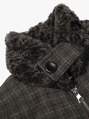 Retro Plaid Fur Collar Warm Padded Jacket - thumbnail 11