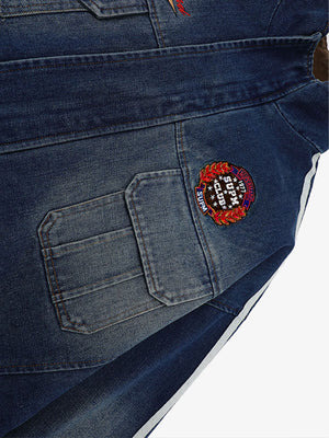 Retro Badge Embroidered Cropped Denim Jacket - thumbnail 6