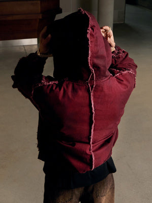Washed Distressed Fur Hooded Jacket - thumbnail 8