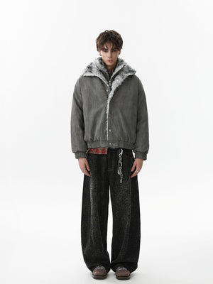Vintage Dual-layer Collar Fleece-lined Zipper Jacket - thumbnail 5