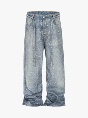 Denim Distressed Belt Diamond Decorated Jeans - thumbnail 2