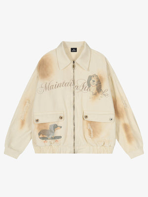 Rust Washed Vintage Dog Graphic Workwear Jacket - thumbnail 1
