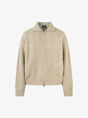 Knitted Vintage Floral Wheat Ear Pattern Double Zip Sweater - thumbnail 1