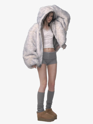 Oversized Reversible Fur Hooded Jacket - thumbnail 4