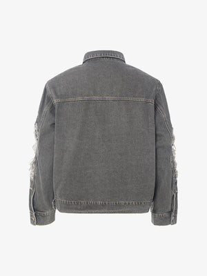 Retro Washed Distressed Denim Jacket - thumbnail 2