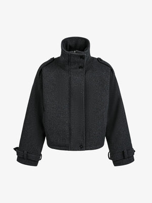 Retro Wool Blend Stand Collar Cotton Jacket - thumbnail 1