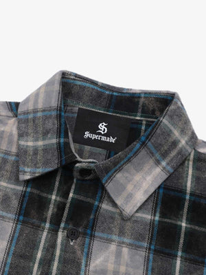 Street Washed Distressed Plaid Letter Print Long-Sleeve Shirt - thumbnail 4