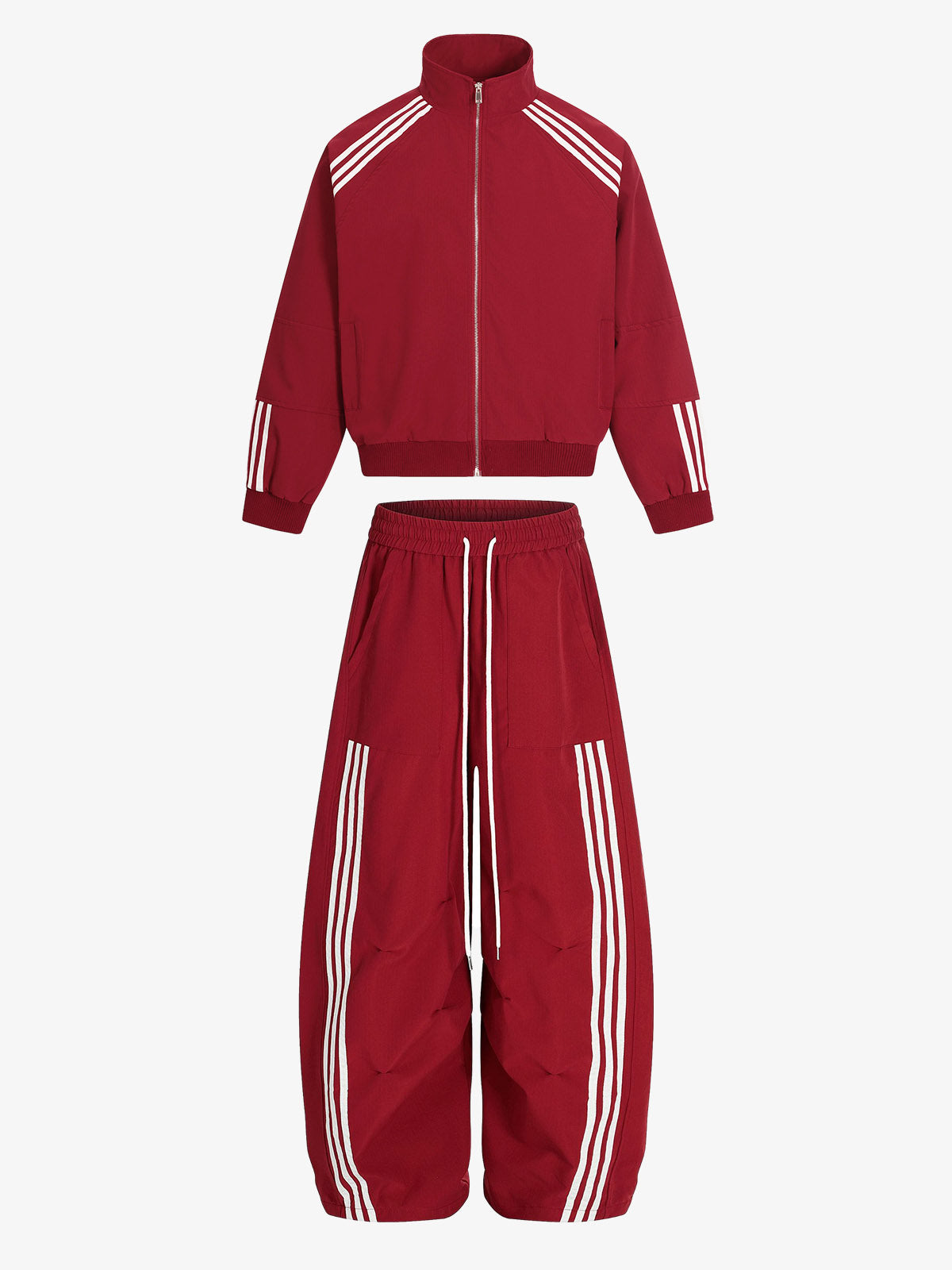 Striped Zip-Up Track Jacket and Wide-Leg Track Pants Set | Xokool