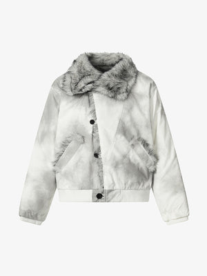 Vintage Dirty Dyed Washed Faux Fur Collar Padded Jacket - thumbnail 1