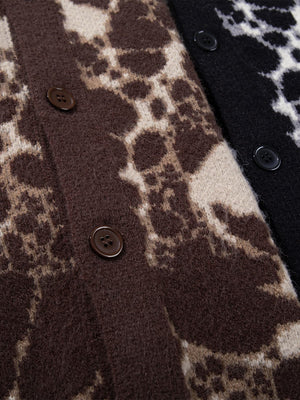 Vintage Skull Leopard Jacquard Knitted Cardigan - thumbnail 17