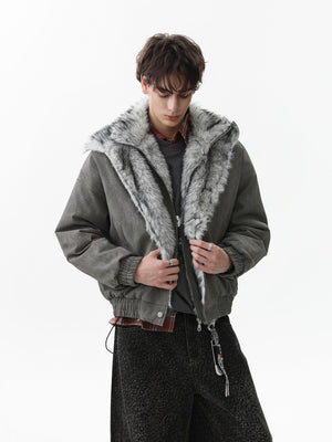 Vintage Dual-layer Collar Fleece-lined Zipper Jacket - thumbnail 6