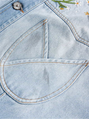 Denim Gradient-Dyed Floral Embroidered Jacket - thumbnail 6
