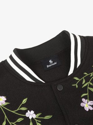 Retro Floral Embroidery Baseball Jacket - thumbnail 5