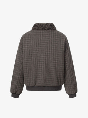 Retro Plaid Fur Collar Warm Padded Jacket - thumbnail 4