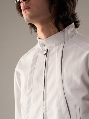 Deconstructed Split Stand Collar PU Leather Jacket - thumbnail 4