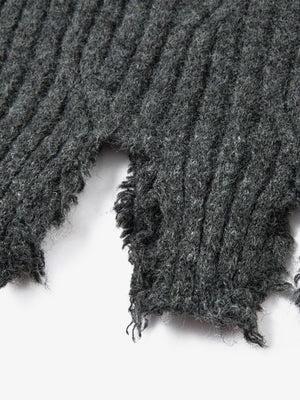 Knitted Distressed Diamond Pattern Raw Edge Sweater - thumbnail 8