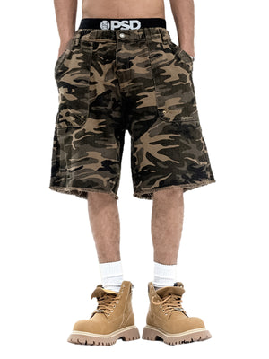 Camouflage Raw Edge Embroidered Cargo Shorts - thumbnail 2