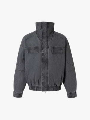 Vintage Washed Distressed Deconstructed High Collar Jacket - thumbnail 1