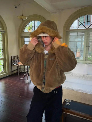 Camouflage Fur Collar Reversible Cotton Jacket - thumbnail 6