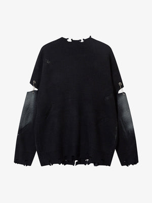Vintage Spray-Painted Cross Hole Knit Sweater - thumbnail 4