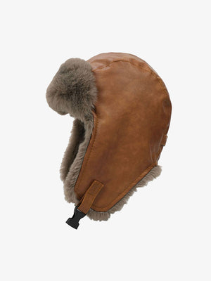 Vintage Distressed Leather Plush Trapper Hat - thumbnail 4
