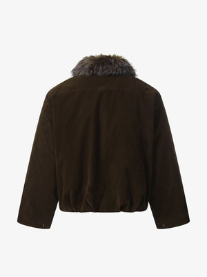 Vintage Drawstring Design Fur Collar Padded Jacket - thumbnail 3