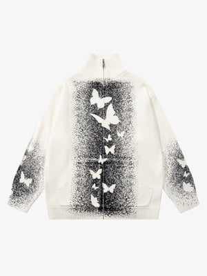Street Dark Phantom Butterfly Stand-Collar Knit Cardigan Sweater - thumbnail 1