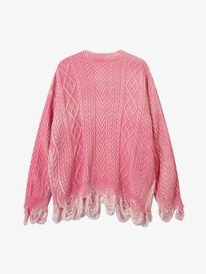 Cable Knit Cardigan Damaged Dirty Dyed Sweater - thumbnail 3