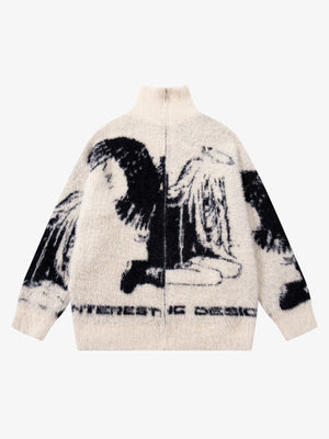 Street Subculture Angel Jacquard Cardigan Sweater - thumbnail 1