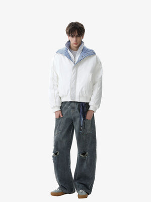 Retro Layered Look Plaid Collar Padded Jacket - thumbnail 5