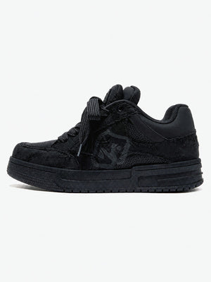 All Black Distressed Skate Shoes – Black, side view | XoKool